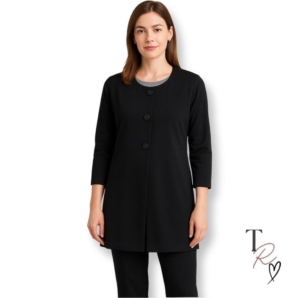 Eileen Fisher  Black Three Button Cardigan Jacket Career Size Small
